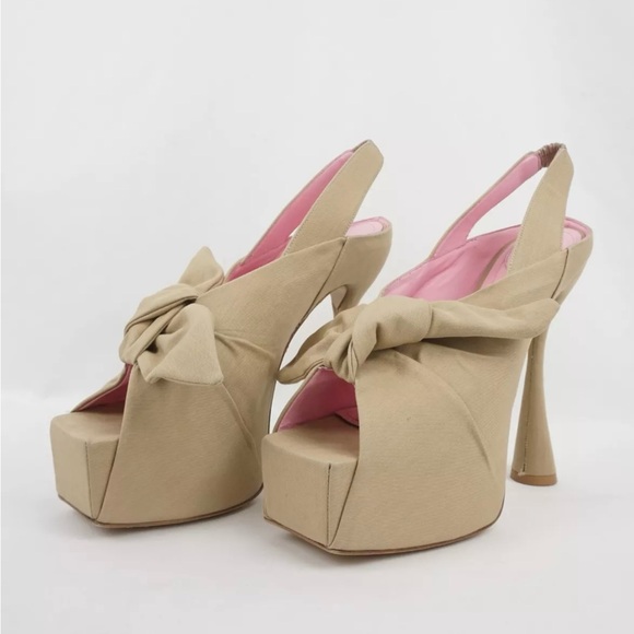 Balmain Square Toe Platform Sling-Back Pumps In Beige - Women's Size EU40, US 10 - Picture 5 of 15